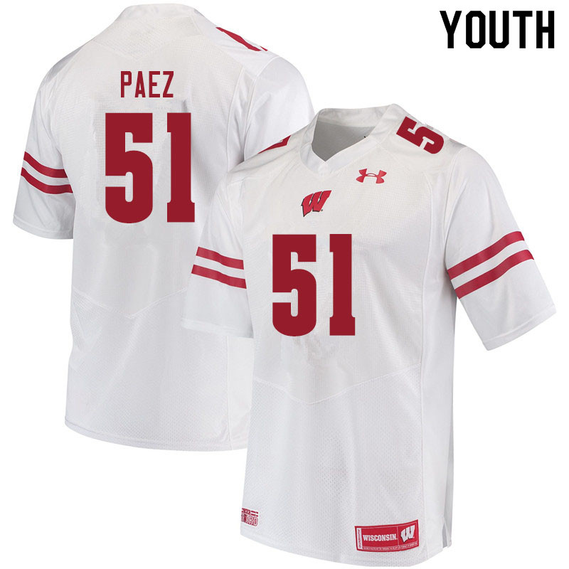 Youth #51 Gio Paez Wisconsin Badgers College Football Jerseys Sale-White - Click Image to Close